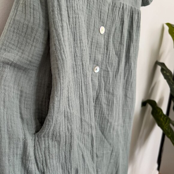 Roolee Sage Cotton Gauze Midi Dress with Functional Buttons & Collar - size S - Picture 5 of 8